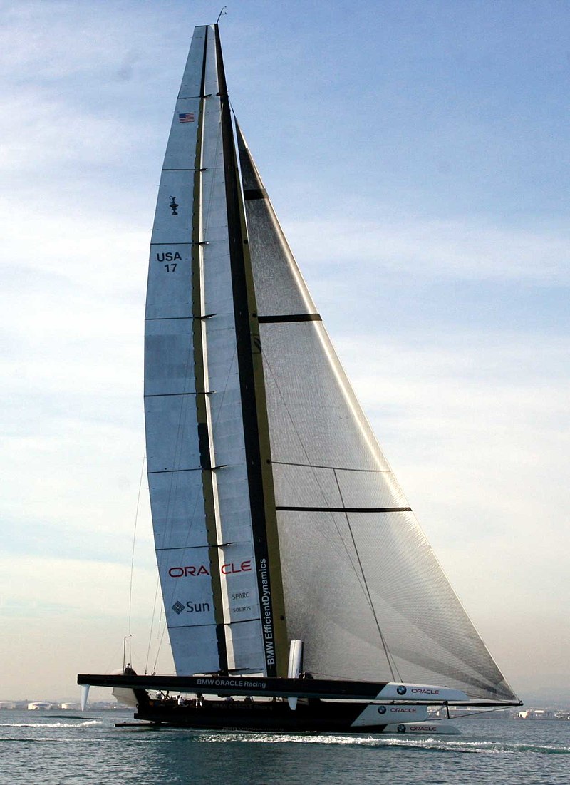 The BMW Oracle Racing America's Cup yacht USA-17 sailing off of Valencia, Spain in 2010. Photo by Pedro de Arechavaleta. Wikipedia 